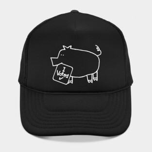 Cute Politics Pig says she Voted White Line Drawing Hat