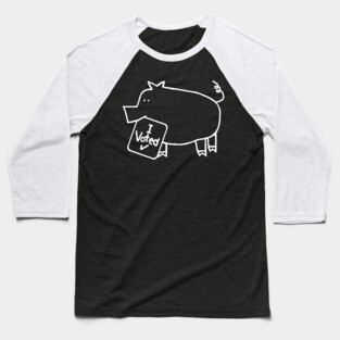 Cute Politics Pig says she Voted White Line Drawing Baseball T-Shirt