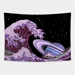 The Great Space Wave - Space Aesthetic, Retro Futurism, Sci Fi Tapestry
