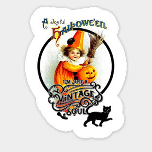 Vintage Retro Halloween Witch with Black Cat and Pumpkin Magnet