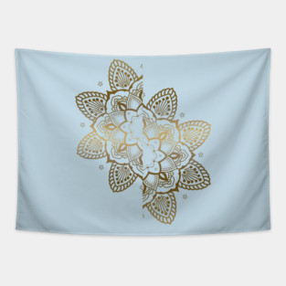 Golden effect split flower mandala Tapestry