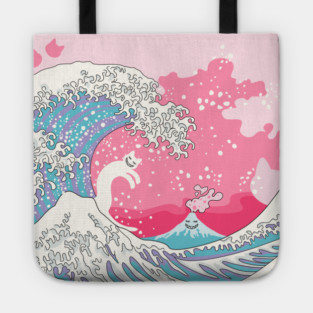 Psychodelic Bubblegum Kunagawa Surfer Cat Tote