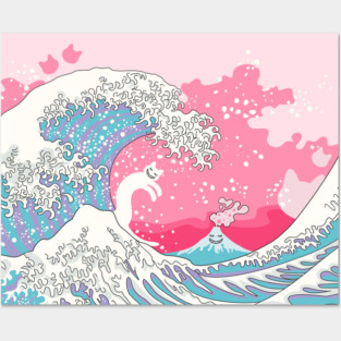 Psychodelic Bubblegum Kunagawa Surfer Cat Posters and Art