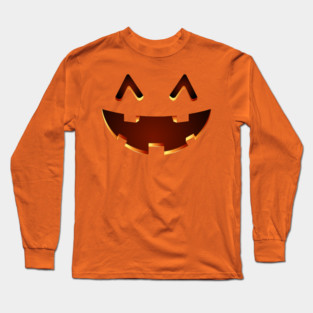 Cute Smiling Orange Jack O Lantern Face - Halloween Jackolantern Long Sleeve T-Shirt