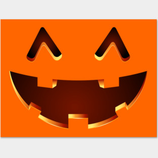 Cute Smiling Orange Jack O Lantern Face - Halloween Jackolantern Posters and Art