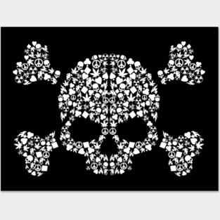 Skull and Crossbones With Poker & Weed Symbols - Halloween Posters and Art