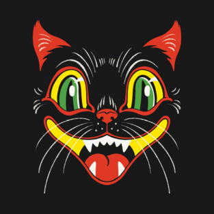 Vintage Style Retro Halloween Smiling Black Cat Face T-Shirt