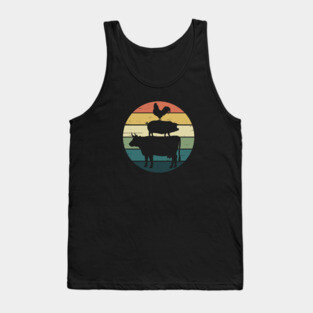 Retro Rainbow Stacked Farm Animals Cow Pig Rooster Tank Top