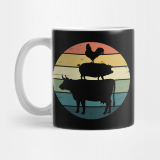 Retro Rainbow Stacked Farm Animals Cow Pig Rooster Mug
