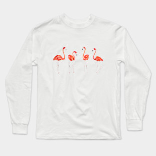 4 flamingos watercolor  painting Long Sleeve T-Shirt