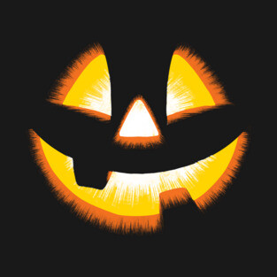 Halloween Glowing Pumpkin Face on Black T-Shirt
