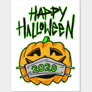 Funny Happy Halloween 2020 Carved Pumpkin with Mask Posters and Art