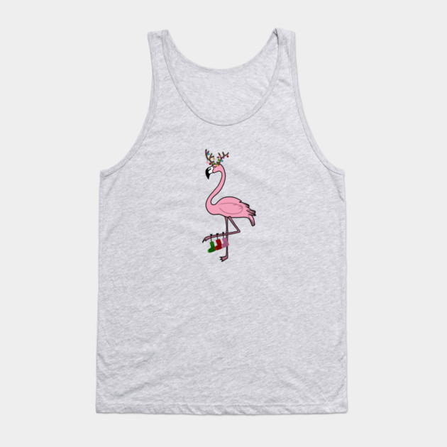 Flamingo Christmas, Deer Antlers, Festive Gift Tank Top by logiamerch