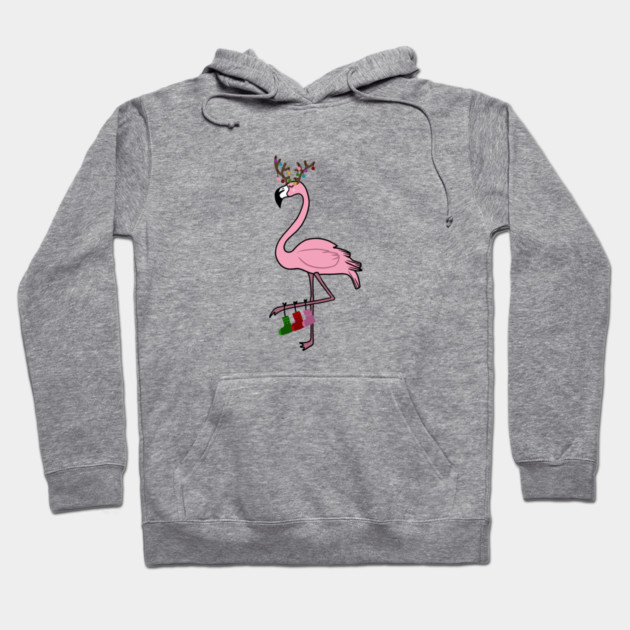 Flamingo Christmas, Deer Antlers, Festive Gift Hoodie by logiamerch