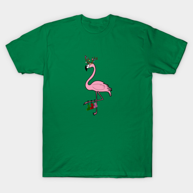 Flamingo Christmas, Deer Antlers, Festive Gift T-Shirt by logiamerch