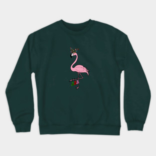 Flamingo Christmas, Deer Antlers, Festive Gift Crewneck Sweatshirt