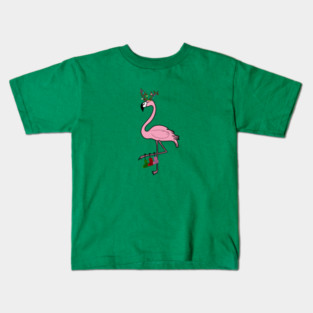 Flamingo Christmas, Deer Antlers, Festive Gift Kids T-Shirt