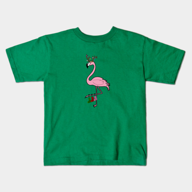 Flamingo Christmas, Deer Antlers, Festive Gift Kids T-Shirt by logiamerch
