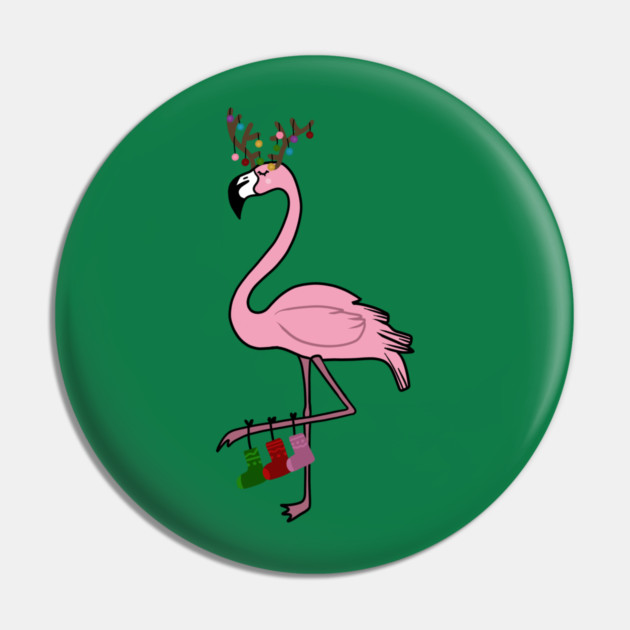 Flamingo Christmas, Deer Antlers, Festive Gift Pin by logiamerch