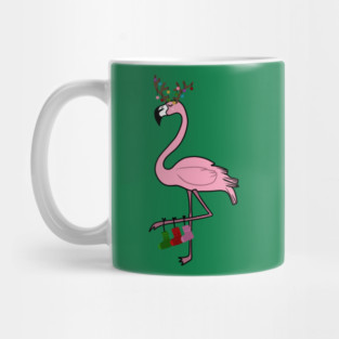 Flamingo Christmas, Deer Antlers, Festive Gift Mug
