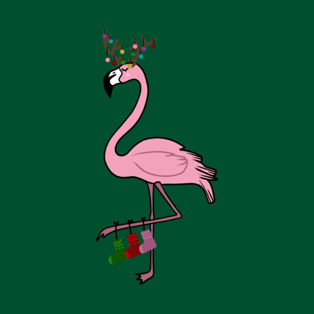 Flamingo Christmas, Deer Antlers, Festive Gift by logiamerch
