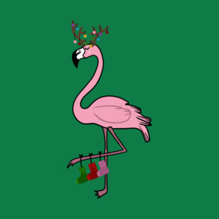 Flamingo Christmas, Deer Antlers, Festive Gift T-Shirt