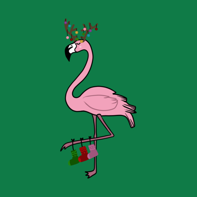 Flamingo Christmas, Deer Antlers, Festive Gift by logiamerch