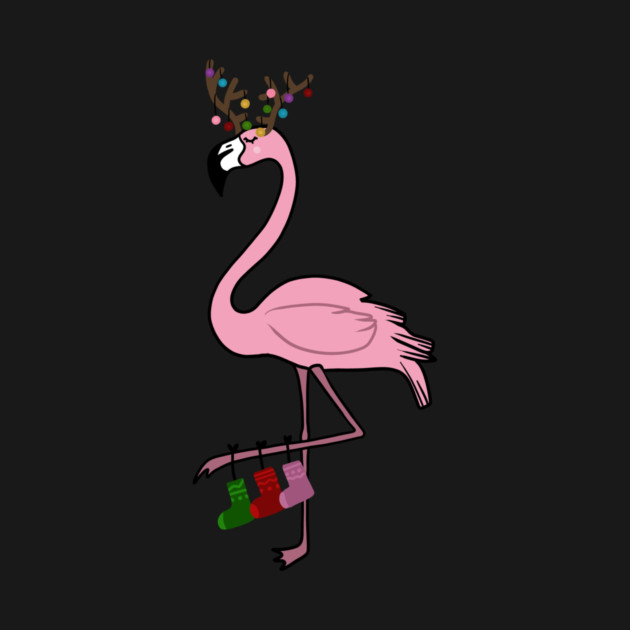 Flamingo Christmas, Deer Antlers, Festive Gift by logiamerch