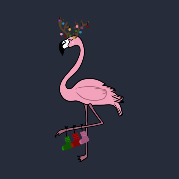 Flamingo Christmas, Deer Antlers, Festive Gift by logiamerch