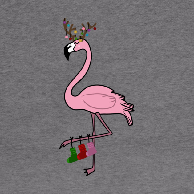 Flamingo Christmas, Deer Antlers, Festive Gift by logiamerch