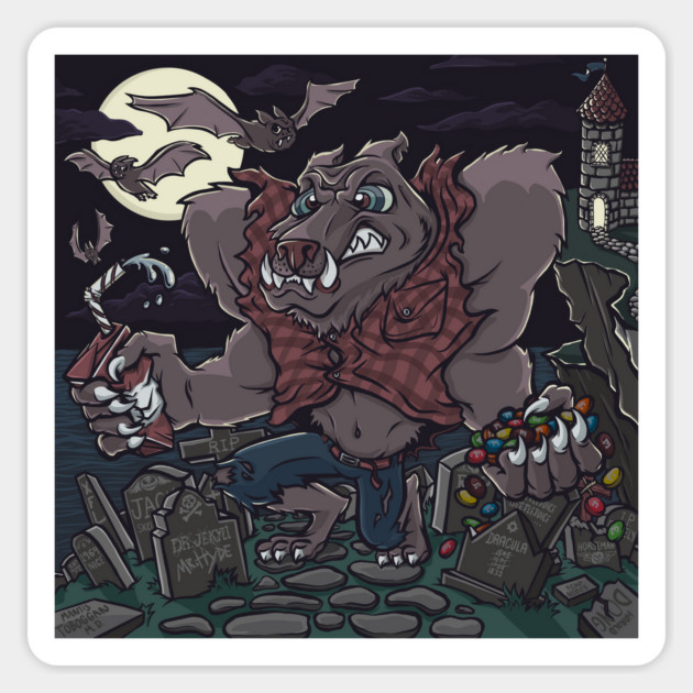 WereWolf Halloween Trick or treat m&m Juicebox Sticker by stayfrostybro