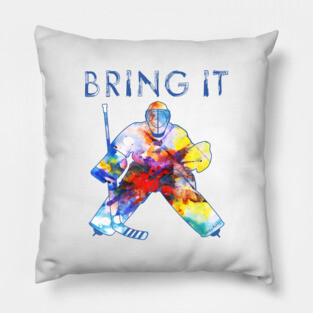 Bring It Hockey Goalie Watercolor Pillow
