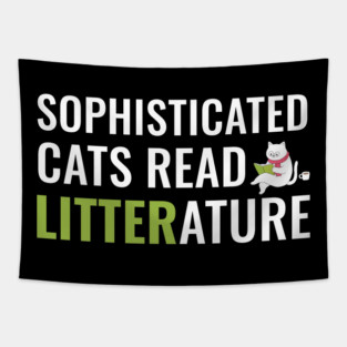 Sophisticated Cat Reading a Book Funny Tapestry