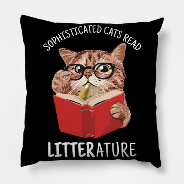 Cute Kitten Reading a Book Funny Pillow by creative