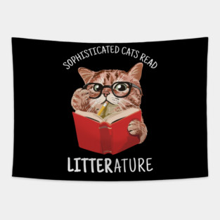 Cute Kitten Reading a Book Funny Tapestry