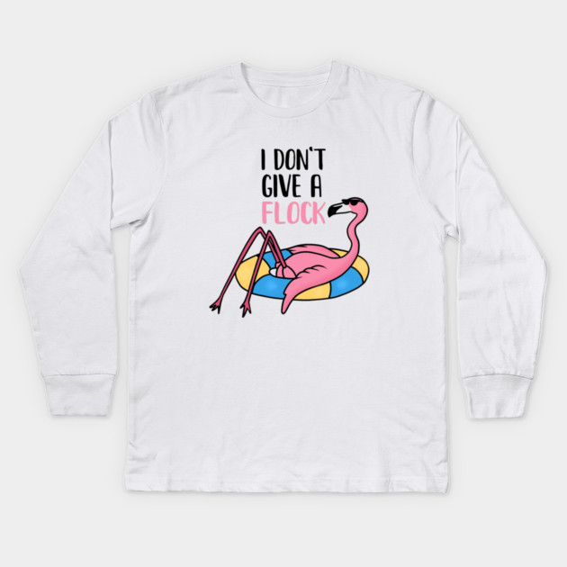 Funny Flamingo, I Don't Give a Flock, Tropical Kids Long Sleeve T-Shirt by logiamerch