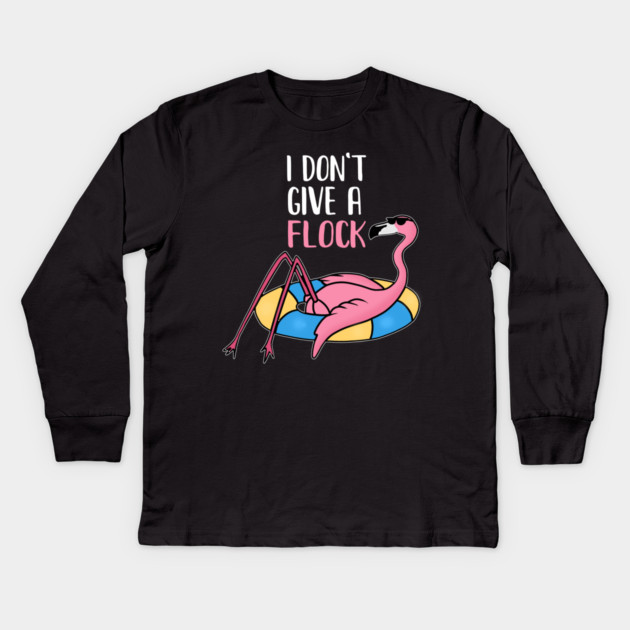 Funny Flamingo, I Don't Give a Flock, Tropical Kids Long Sleeve T-Shirt by logiamerch