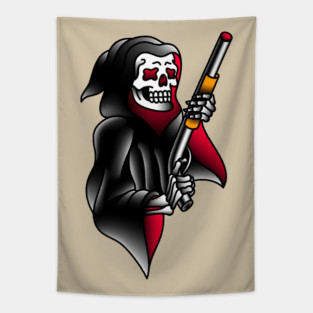 OldSalt American Traditional Grim Reaper with Shotgun Tapestry