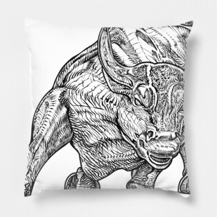 WALL STREET BULL ink portrait Pillow