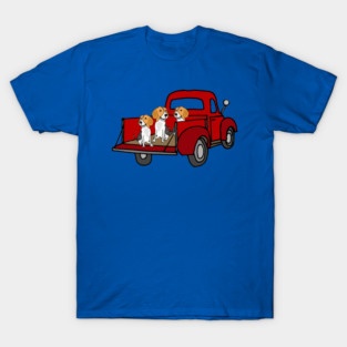 Funny Beagle Hound Dogs in Red Pickup Truck T-Shirt