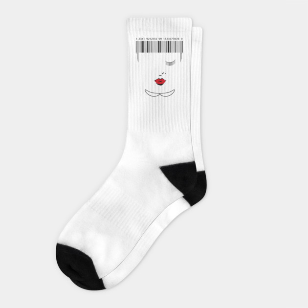 barcode face minimalist drawing Socks by Tshirtiz