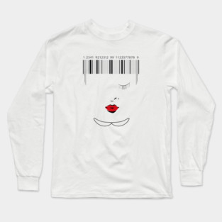barcode face minimalist drawing Long Sleeve T-Shirt