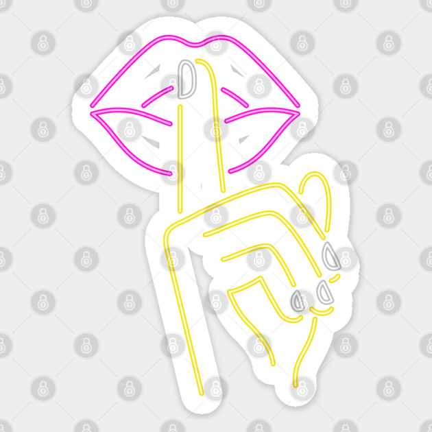pink lips finger shhh keep quiet neon sign Sticker by Tshirtiz