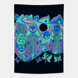 mayan ufo atlante ecopop pattern Tapestry