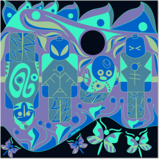 mayan ufo atlante ecopop pattern Posters and Art