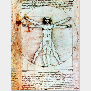 VITRUVIAN MAN Handwriting of Leonardo Da Vinci Antique Parchment Posters and Art
