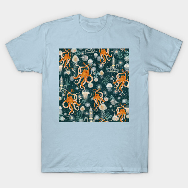 Octopus on midnight T-Shirt by katherinequinnillustration
