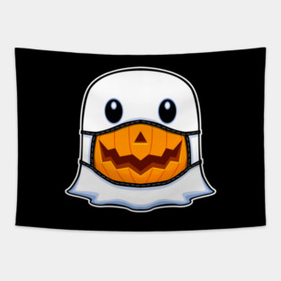 Ghost Halloween with Pumpkin Mask Tapestry