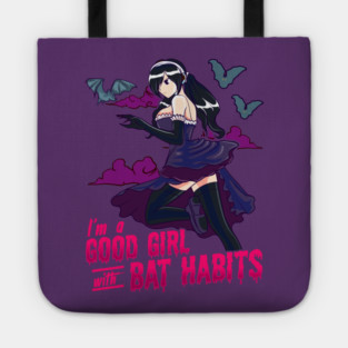 Goth Anime Bat Habits Girl Tote