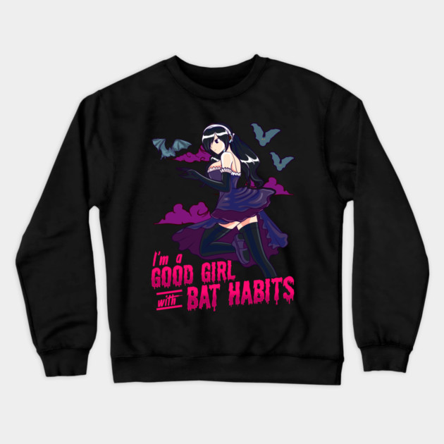 Goth Anime Bat Habits Girl Crewneck Sweatshirt by creative